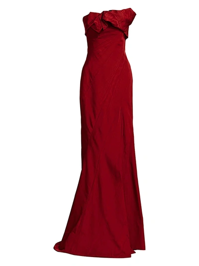 Shop Oscar De La Renta Women's Asymmetric Strapless Gown In Merlot