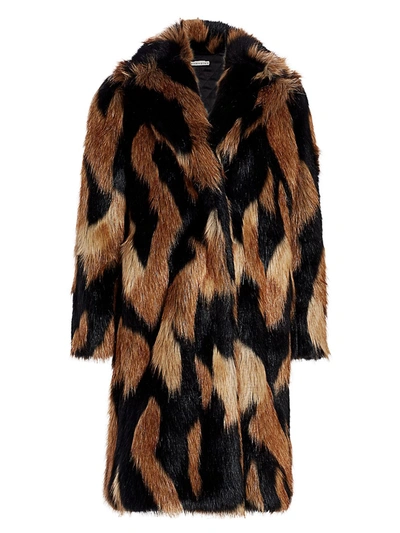 Shop Alice And Olivia Women's Foster Faux Fur Full Length Coat In Black Medium Brown