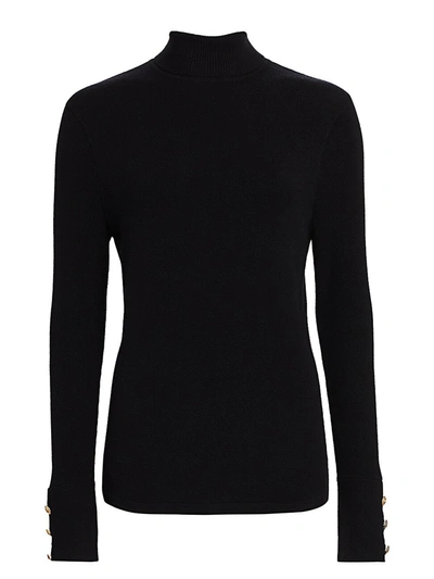 Shop L Agence Odette Button-cuff Turtleneck Top In Black