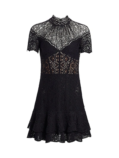 Shop Jonathan Simkhai Women's Multimedia Corded Lace Mini Ruffle A-line Dress In Black