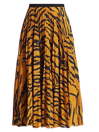 Shop Adam Lippes Tiger-stripe Pleated Midi Skirt