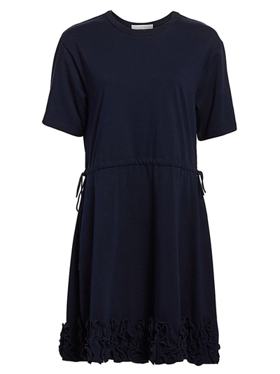 Shop See By Chloé Women's Short-sleeve Ruffle Drawstring A-line T-shirt Dress In Ink Navy