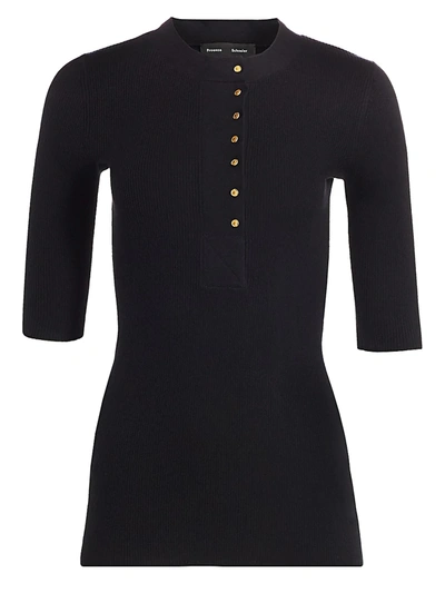 Shop Proenza Schouler Women's Button-front Silk & Cashmere Henley In Black