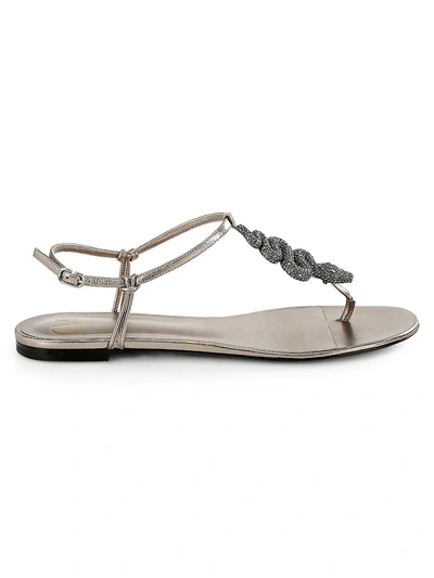 Shop Valentino Garavani Snake-embellished Metallic Leather Thong Sandals In Argento