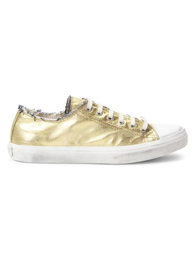 Shop Saint Laurent Women's Bedford Low-top Distressed Metallic Canvas Sneakers In Oro