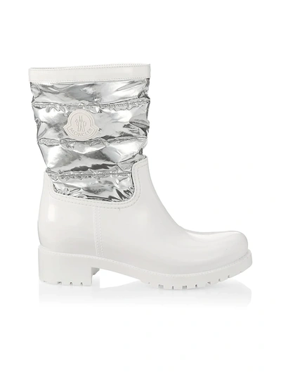 Shop Moncler Women's Gisele Quilted Metallic Boots In White