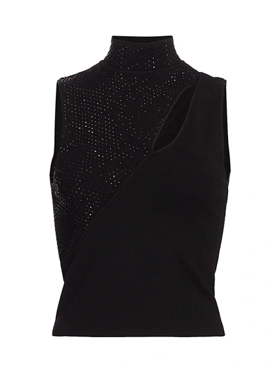 Shop Alice And Olivia Women's Abbi Embellished Cutout Sleeveless Turtleneck Top In Black