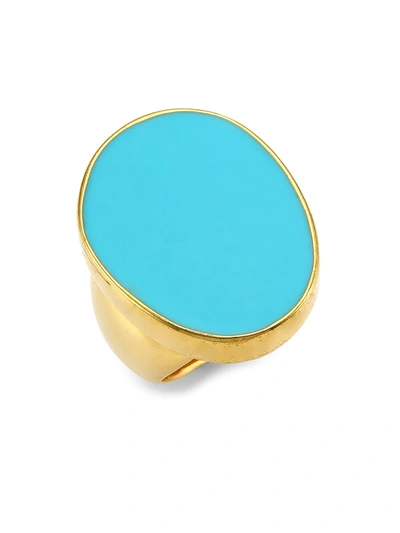 Shop Kenneth Jay Lane Women's 22k Goldplated & Turquoise Enamel Cocktail Ring In Yellow Goldtone