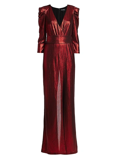 Shop Retroféte Women's Monroe Metallic Puff-sleeve Jumpsuit In Red
