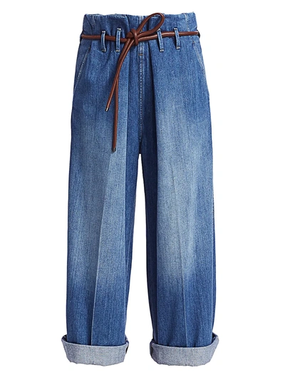 Shop Brunello Cucinelli Women's Paperbag High-rise Wide-leg Jeans In Denim