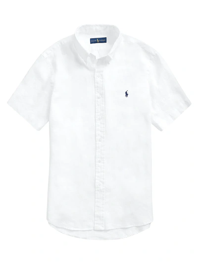 Shop Polo Ralph Lauren Men's Classic-fit Short-sleeve Linen Shirt In White