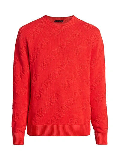 Shop Balenciaga Men's Logo Knit Pullover In Red