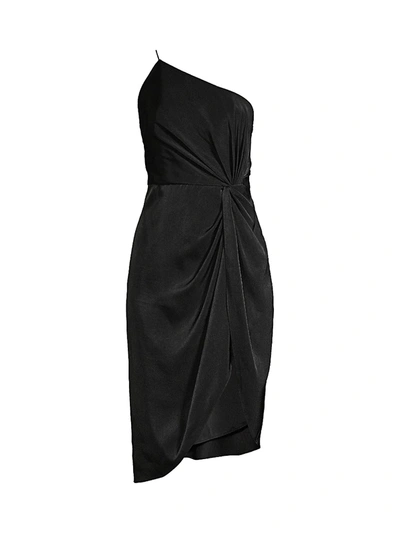 Shop Aidan Mattox Women's Draped One-shoulder Cocktail Dress In Black