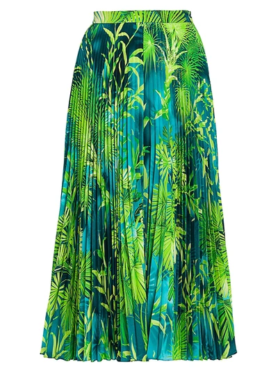 Shop Versace Women's Jungle-print Pleated Midi Skirt In Green