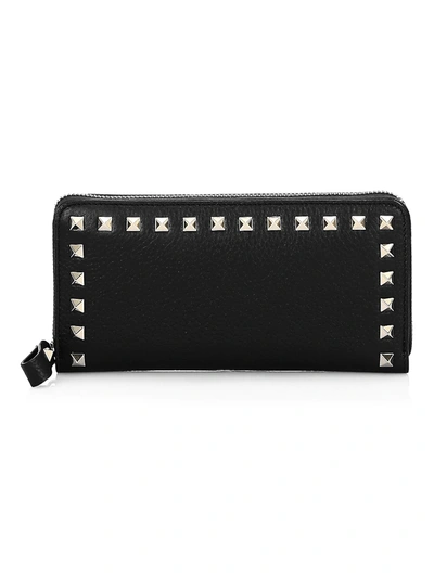 Shop Valentino Women's Rockstud Leather Continental Wallet In Black