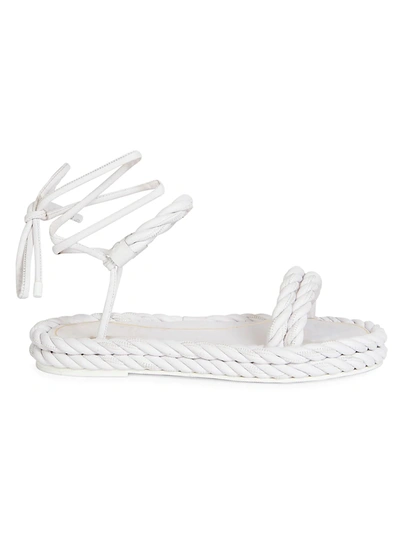 Shop Valentino Garavani The Rope Ankle-wrap Leather Flatform Sandals In White