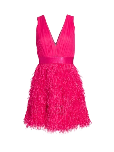 Shop Alice And Olivia Women's Tegan Feather Party Dress In Wild Pink