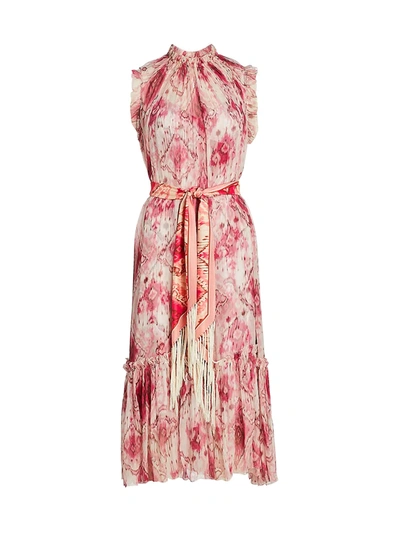 Shop Zimmermann Women's Wavelength Frill Silk Dress In Raspberry Ikat