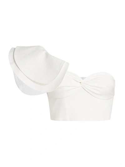 Shop Amur Miray One-shoulder Ruffled Crop Top In White