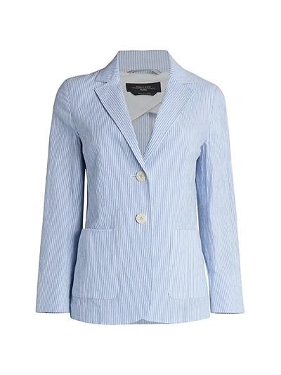 Shop Weekend Max Mara Women's Giubilo Pinstripe Cotton & Linen Blazer In Light Blue