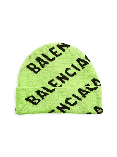 Shop Balenciaga Men's Logo Wool-blend Beanie In Acid Green