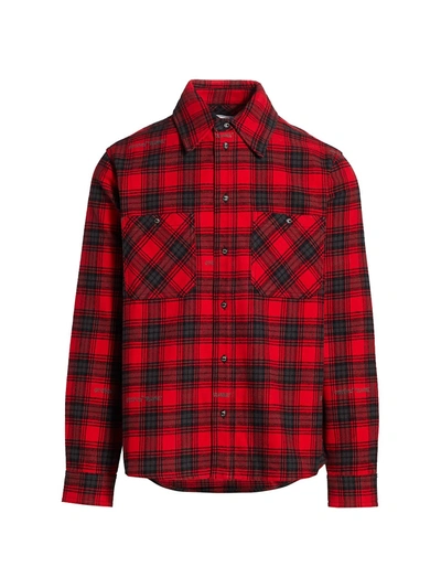 Shop Off-white Stencil Flannel Check Shirt In Red Black