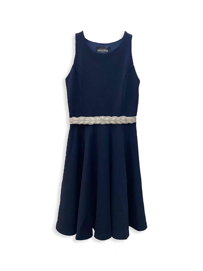 Shop Un Deux Trois Girl's Racerback Stretch A-line Dress In Navy Ivory