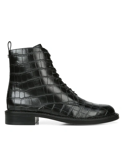 Shop Sam Edelman Nina Croc-embossed Combat Boots In Black
