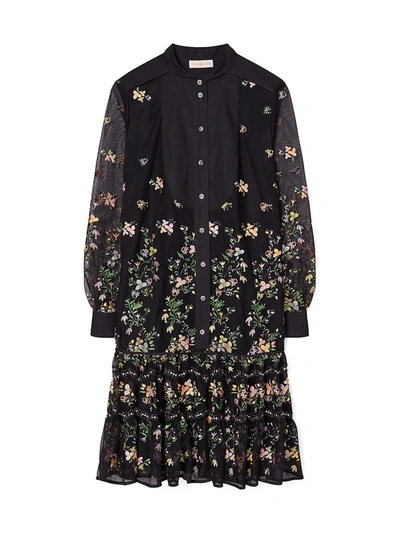 Shop Tory Burch Embroidered Floral Tulle Tunic Shirtdress In Ditsy Floral