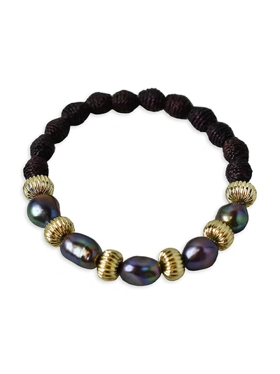 Shop Akola Delilah 12mm Baroque Peacock Pearl & Raffia Beaded Stretch Bracelet In Gold