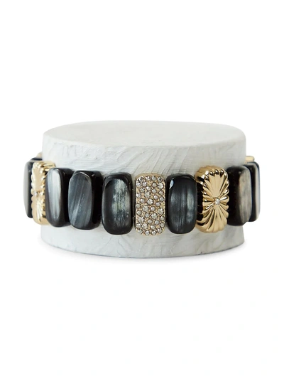 Shop Akola Women's Amara Designer Crystal & Black Horn Beaded Stretch Bracelet In Gold