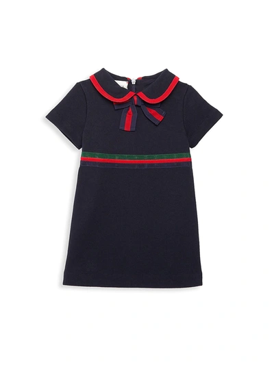 Shop Gucci Baby Girl's Ribbon Short-sleeve Dress In Navy
