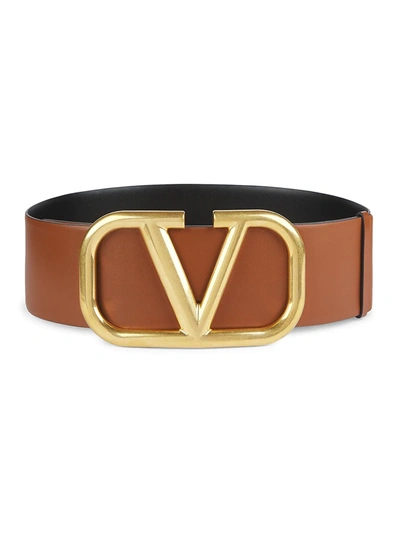 Shop Valentino Women's Vlogo Leather Belt In Beige Black