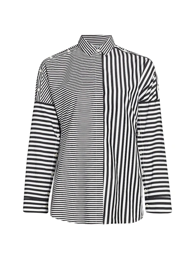 Shop Akris Punto Cotton Multi-stripe Blouse In White Black