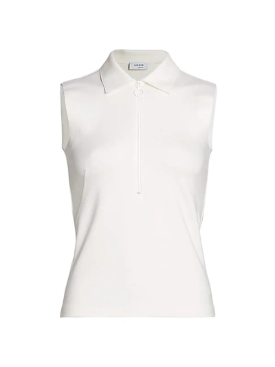 Shop Akris Punto Women's Sleeveless Front Zip Polo Shirt In Cream