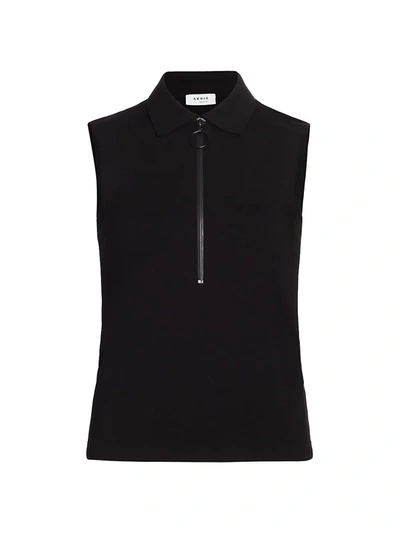 Shop Akris Punto Women's Sleeveless Front Zip Polo Shirt In Black