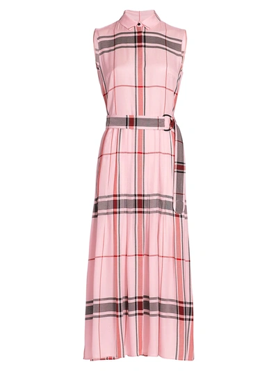 Shop Akris Punto Belted Check Maxi Dress In Soft Pink