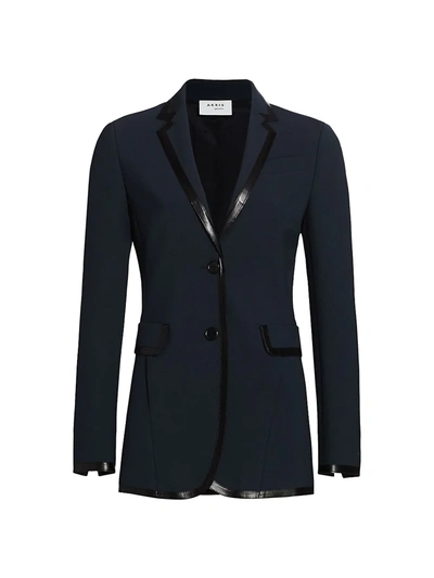 Shop Akris Punto Faux-leather Trim Blazer In Dark Denim