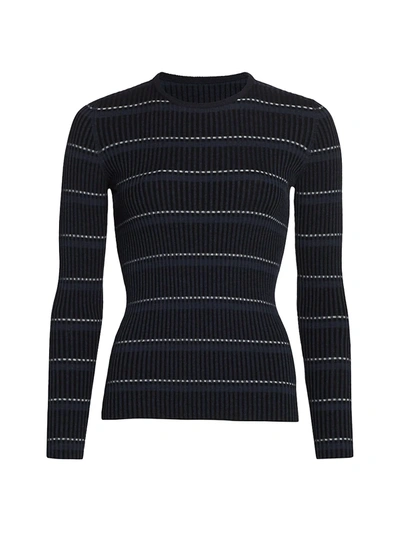 Shop Akris Punto Multi-stripe Long Sleeve Knit Sweater In Dark Denim