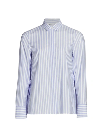 Shop Akris Punto Kodak Striped Long-sleeve Back Pleat Blouse In White Sky