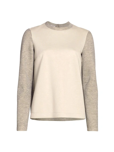 Shop Akris Punto Heathered Raglan Jersey Sweatshirt In Silver Cream