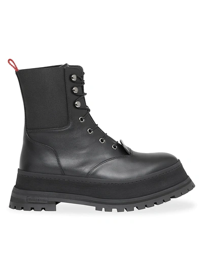Shop Burberry Springton Leather Combat Boots In Black
