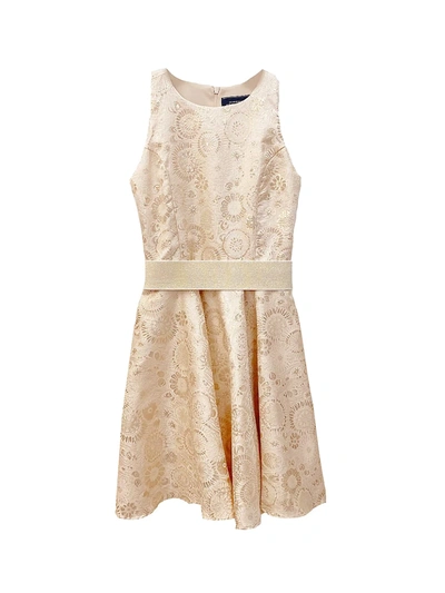 Shop Un Deux Trois Girl's Jacquard Racerback Dress In Gold