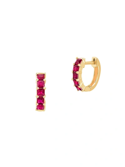 Shop Ef Collection Women's 14k Yellow Gold & Ruby Princess Mini Huggie Hoop Earrings
