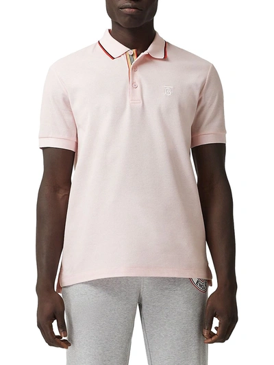 Shop Burberry Men's Walton Tb Cotton Polo In Frosted Pink