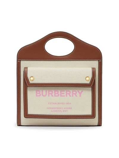 Shop Burberry Pocket Logo Canvas Tote In Natural