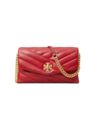 Shop Tory Burch Women's Kira Chevron Leather Wallet-on-chain In Red