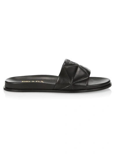 Shop Prada Quilted Leather Slides In Nero