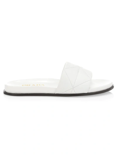 Shop Prada Quilted Leather Slides In Bianco