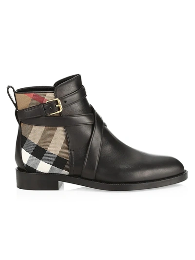 Shop Burberry Women's Pryle Vintage Check Leather Ankle Boots In Black